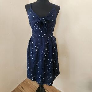 Navy Blue Petite Sundress With Birds, Size Large